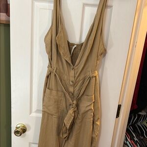 American Eagle Outfitters Tan Linen Utilitarian Jumpsuit